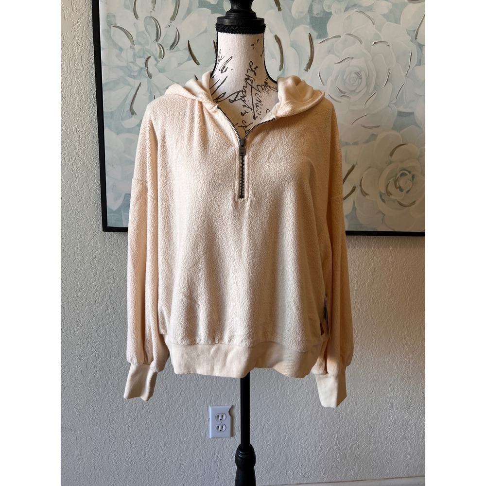 Roxy NWT Time Will Tell Quarter Zip Fleece Hoodie Peach Cream Women Small